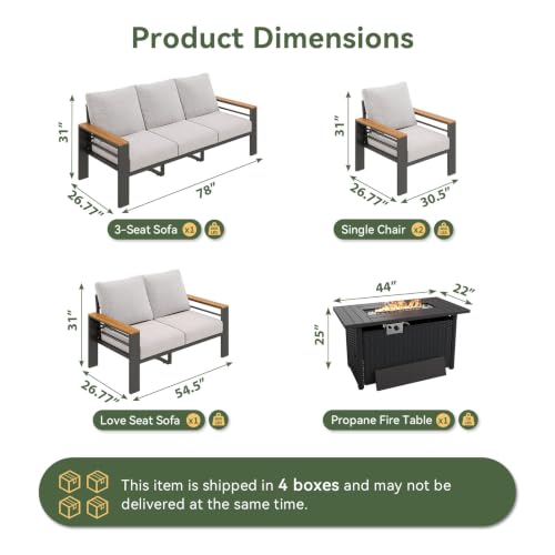 Image of Aoxun Patio Furniture Set, Aluminum Patio Set with Fire Pit Table and 5 inch Thicken & Washable Cushion, Waterproof Outdoor Furniture, Outdoor Couch Sectional for Backyard (7 Seats /F, Grey)
