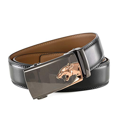 Men's Belt Comfort Leather Dress Luxury Gold/Silver Tiger Wolf Buckle 1 3/8