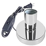 AdiyZ Industrial Table Lamp, Small Polished Metal Desktop Light Socket Base, Vintage E26/E27 Edison Screw Light Bulb Holder, 5.57ft Cord with On/Off Switch and US Plug (Silver)