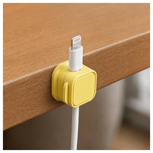 4 Pack Magnetic Cable Clips for Desk, Charging Cable Organizer Holder, Cord Management Clips for USB Cable Phone Charger Wire, Yellow