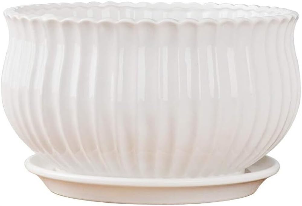 Biała ceramiczna doniczka z szerokimi ustami Bardzo duża nowoczesna okrągła balkonowa zielona doniczka Wewnętrzna ceramiczna biała doniczka ze spodkami Kreatywne różne wzory
