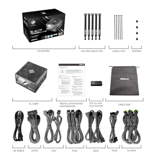 Image of ASRock Steel Legend SL-1200P 1200W ATX Power Supply, 80 Plus Platinum, ATX3.1 & PCIe 5.1 Ready, Fully Modular, 135mm FDB Fan, 10-Year Warranty