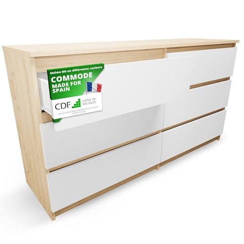 CDF Commode 6 Tiroirs Commode Chambre Blanc Chêne Artisan Meuble Armoire de Rangement Spacieux pour Salon Bureau Spacieuse et Design Moderne Facile à...