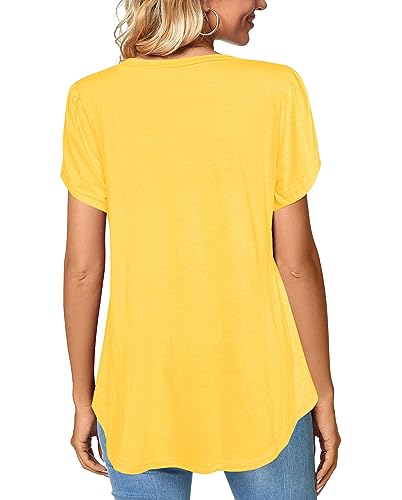 Afibi Womens Summer V Neck Loose Dressy Shirts Petal Short Sleeve Tunic Tops4