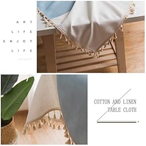 Pahajim Table Cloths with Tassels Rustic Tablecloth Cotton Linen Table Cloth Embroidered tablecloths Table Cloths for Rectangle Tables Light Blue Coffee RectangleOblong55 x 79 Inch