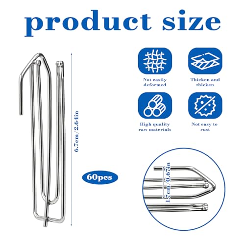 60 Stück Gardinenhaken, Vorhang Haken Metall, Curtain Hooks für Schienen, Gardinenringe mit Haken, Faltenhaken für Gardinen (4 Zinken)