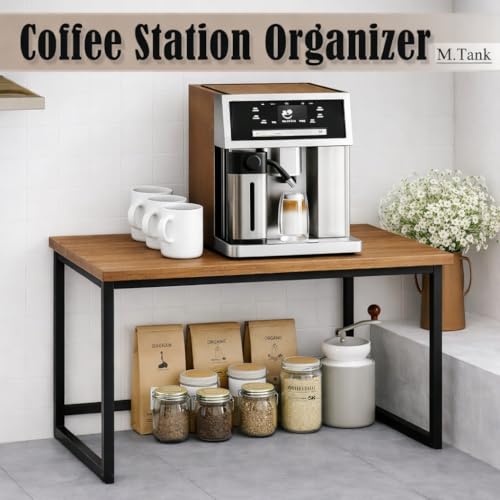 Image of MTANK Kitchen Countertop Organizer Rack for Microwave, Toaster & Jars - Sturdy Wooden & Metal Frame Stand with Storage Shelf | Large Spice Rack Storage Counter Shelf-Black Microwave Stand | (Brown)