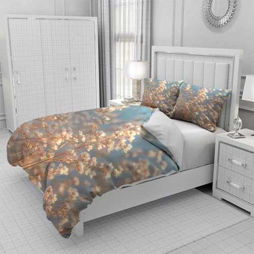 Housse de Couette Boho Marron Clair de Qualité Supérieure Fleurs de Cerisier - 4
