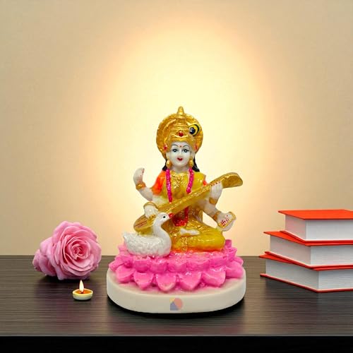 Image of Saraswati Idol - Saraswati murti for Home Decor & Office - (15 cm) (Multicolor)- Good for Wealth, Knowledge & Prosperity