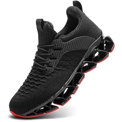 Mens Running Shoes Breathable Mesh Blade Walking Shoes Slip on Tennis Sneakers Fashion Non Slip Work Sport Gym Cross Trainer Black/Red Cover
