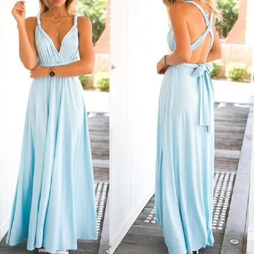 WUFANGBU Hübsche Kleider Dress Damen Sexy Frauen Multiway Wrap Convertible Boho Club Kleid Bandage Langes Kleid Party Brautjungfern Robe S Hellblau