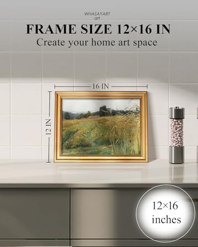 Image of HUARCEY Gold Framed Vintage Wall Art for Living Room, Landscape Painting Prints Shelf Decor for Kitchen, Aesthetic Bedroom Wall Art, Best Gifts for Friends or Family - Harvest Whisper 16L x 12W