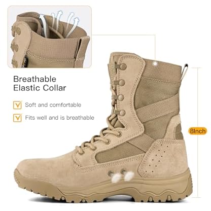 FREE SOLDIER Men's Tactical Boots 8 Inches Lightweight Combat Boots Durable Suede Leather Military Work Boot Desert Boot - Image 3
