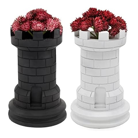 Esterno Chess Piece Planter Pots (Set of 2); Resin Rook Statues for Home and Office Decor Cover