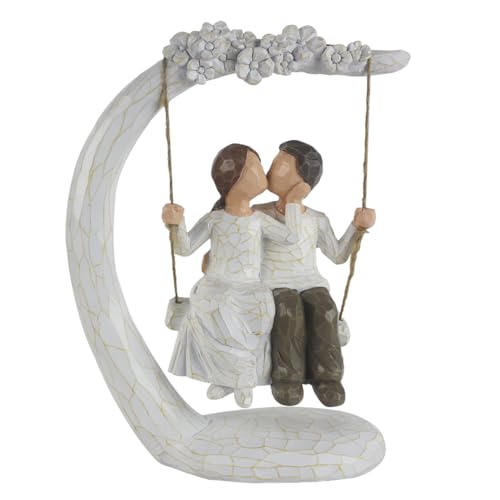 Image of Romantic Couple Figurines in Love, 9" Hand Painted Sweet Loving Together Couple Sculpture Statue to Remember Beautiful Moment, Best Gifts for Valentine's Day Anniversary Weddings