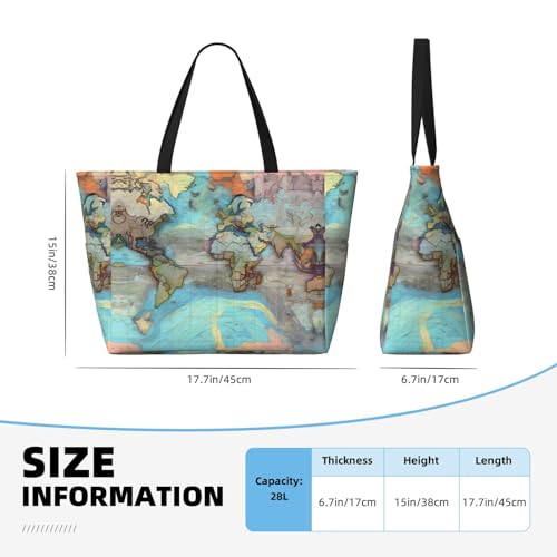 Large Capacity Beach Bag - print Waterproof Travel Bag Cartoon world map Multi-Pocket Tote for Vacation Gym Women4
