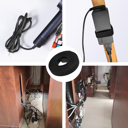 Image of Double-Sided Hook and Loop Straps, 1 /2 in x 10 ft Reusable Self-Gripping Straps, Hook and Loop Roll for Home Office (Black)