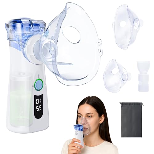 Portable Nebulizer Spacer with Intuitive LED Interface for Adults Kids, 2 Modes with Auto-Cleaning, Handheld Nebulizer with Mouthpiece and Masks