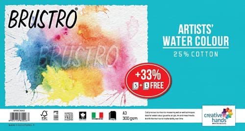 Image of Brustro Drawing Papers A3, Pack of 20 + 4 Free Sheets & Brustro Artists Watercolour Paper, 300 GSM, Cold Pressed, 5+1 Sheet