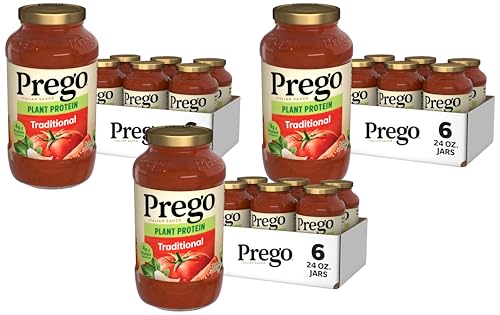 Image of Prego Plant Protein Traditional Pasta Sauce, Plant Based Protein Sauce, 24 Oz Jar (Case of 6) (Pack of 3)