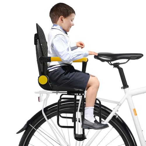 Siège vélo enfant arrière sécurisé protège les pieds de bébé sur route