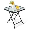 HAPPYGRILL 18 Folding Square Glass Side Table Portable Patio Bistro Coffee Table with Tempered Glass Tabletop Solid Steel Structure Ideal for Poolside Backyard Living Room