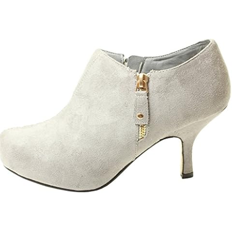 Womans Grey Concealed Platform Booties Mid Kitten Heel High Court Shoes Zips Ankle UK Sizes 3 4 5 6 7 8 9 Boots Cover