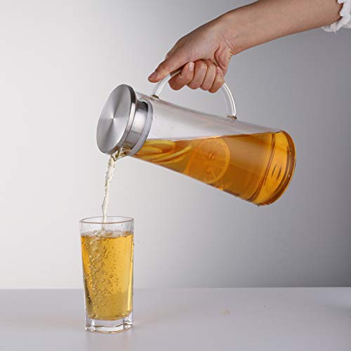 Hedume 50 Oz Glass Pitcher With Lid, 1.5 Liter Hot/Cold Water Jug, Carafe For Iced Tea, Wine, Coffee, Milk And Juice Beverage #TOP2