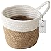 Inwagui Hängende Baumwollseilkörbe Kleiner gewebter Aufbewahrungskorb Organizer Dekorativer Korb für Schlafzimmer Badezimmer Büro, 16 * 14cm, Weiß&Jute