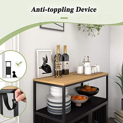 Loko Modern Buffet Sideboard Storage Cabinet With Heavy-Duty Metal Frame And Open Shelf, Multifunctional Coffee Bar Table For Home, Cafe, Natural & Black, 31.5 X 14 X 35.5 Inches #TOP7