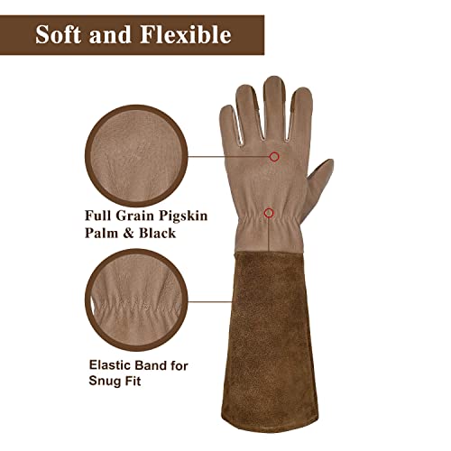 HANDLANDY-Long-Gardening-Gloves-for-Men-Women-Cowhide-Leather-Rose-Pruning-Gloves-Breathable-Durable-Gauntlet-Gloves-Medium-Brown