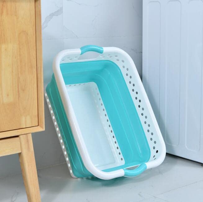 Foldable Laundry Storage Basket Plastic and Silicone with handles Space saving Home Kitchen Bathroom Collapsible Clothes Ironing Curved & Shaped Fit The Body 2 Way Ergonomic Handles (Square Blue)