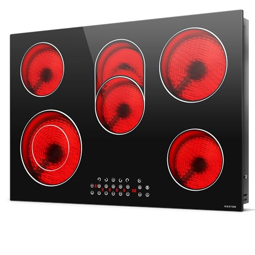 Image of Noxton Electric Cooktop 30 Inch,8400W High Power 5 Burner Radiant Stove Top | Expandable Burner, Child Safety Lock, Timer, Pause, 30 inch Drop-in Install Electric Ceramic Stovetop, 220-240V Hardwire, No Plug