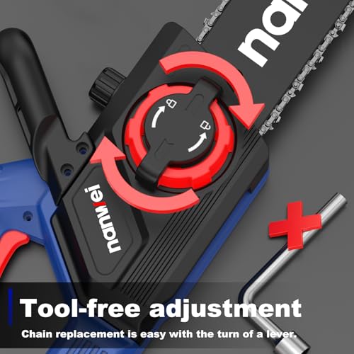 Image of NANWEI 12 Inch Chainsaw Cordless, 20V Brushless Motor, 2x4.0Ah Batteries and Charger, Auto Oiling, Tool-Less Adjustment, Lightweight Electric Chainsaw for Tree Pruning, Branch Cutting, Extra Chain