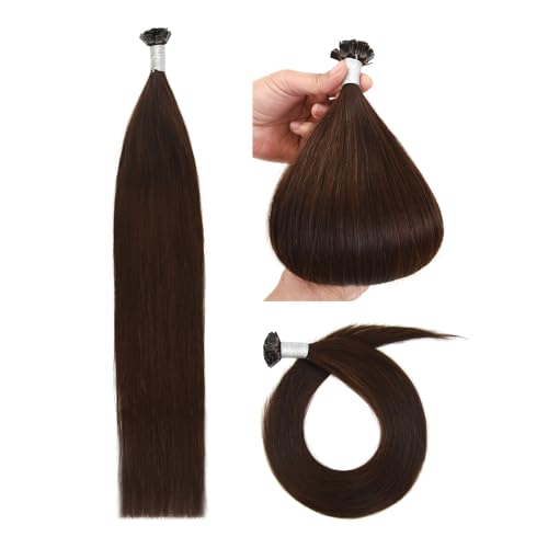 Extensiones de queratina de pelo natural Flat Tip (35cm, #4 Marrón Medio, 50g)