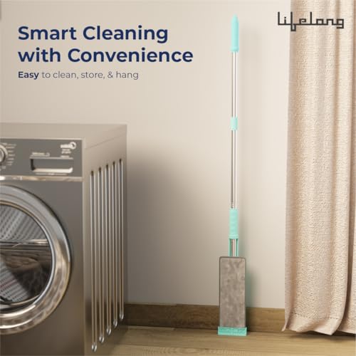 Image of Lifelong Wet and Dry Floor Mop for Home Cleaning | 360 Rotating Flat Mop with Stainless Steel Handle & Microfiber Pads | Adjustable Pole, Reusable Washable Pad | Ideal for Tiles, Wood, Marble Floors