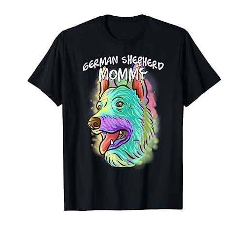 Retrato colorido Pastor alemán Perro Mamá Mamá Día de la Madre Camiseta