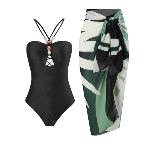 Bikinis de dos piezas para mujer con pareo corto y escote halter