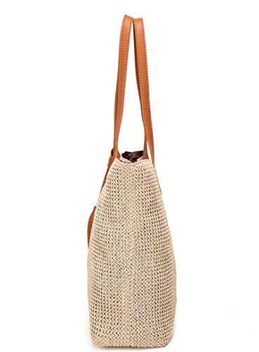 QZUnique Women's Summer Beach Straw Bucket Tote Bag With Tassel Shoulder Bag Purse3