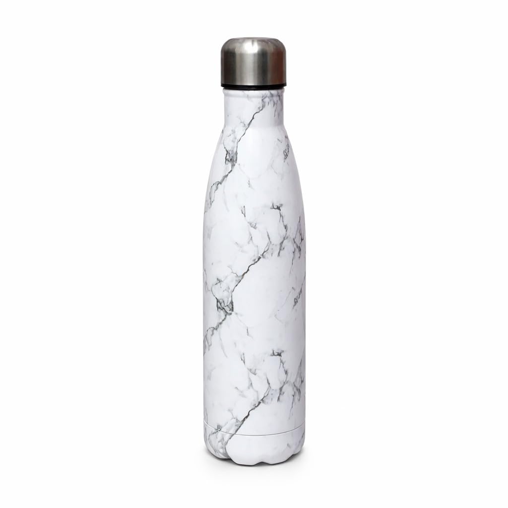 500ml Stainless Steel Insulated Water Bottle Leakproof BPA Free Double Wall Vacuum Flask Keeps Drinks Cold 24h Hot 12h for Gym Travel Office (1, White Marble)