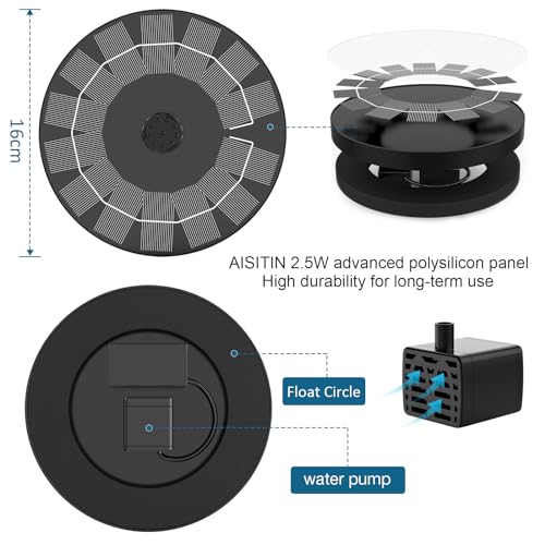 image for AISITIN 2.5W Solar Bird Bath Fountain, Solar Fountain for Bird Bath wi