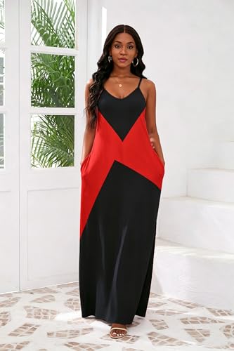 Image of vunahzma Womens Casual Fashion Sleeveless Plus Size Loose Long Sexy Maxi Dress with Pockets