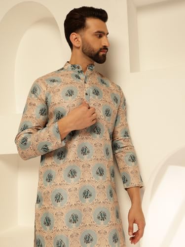 Image of SOJANYA (Since 1958 Men's Cotton Linen Abstract Printed Kurta with White Pyjama
