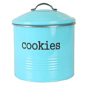 Home Basics Vintage Farmhouse Round Cookie Tin Turquoise Metal Storage Container with Handle and Silver Accents for Kitchen Counter - Ideal for Cookies, Brownies, and Biscotti Home Basics Vintage Farmhouse Round Cookie Tin Turquoise Metal Storage Container with Handle and Silver Accents for Kitchen Counter Ideal for Cookies Brownies and Biscotti