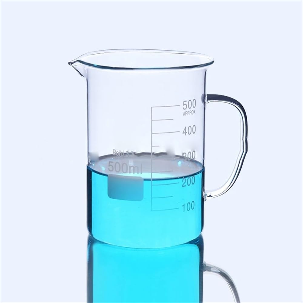 Vaso de precipitados de vidrio de borosilicato de alta calidad con asa y escala. Equipo de laboratorio. Equipamiento de laboratorio