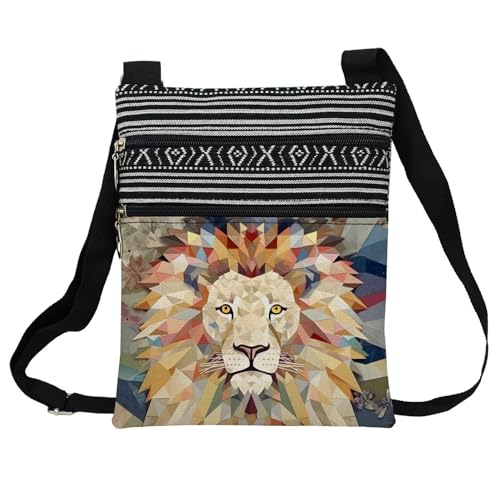 Ethnic Lion Messenger Bag Small Ethnic Pattern Printed Adjustable Strap Crossbody Zipper Bag Ethnic Lion Phone Bag Wallet Cute Shoulder Handbag for Women Friends -4