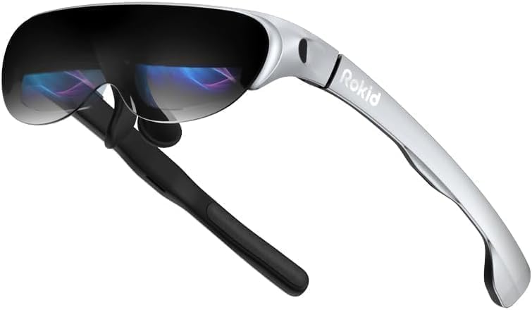 Rokid Air AR Glasses, 79g Silver Video Glasses, 120-Inch HD Virtual Screen, Compatible with iPhone 15, Steam Deck, Gaming Consoles, PC, Android for Home Theater