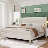 Garvee Queen Size Bed Frame, Corduroy Upholstered Queen Bed Frame with Wingback Headboard, No Box Spring Needed, Solid Wooden Slats, Noise Free, Beige