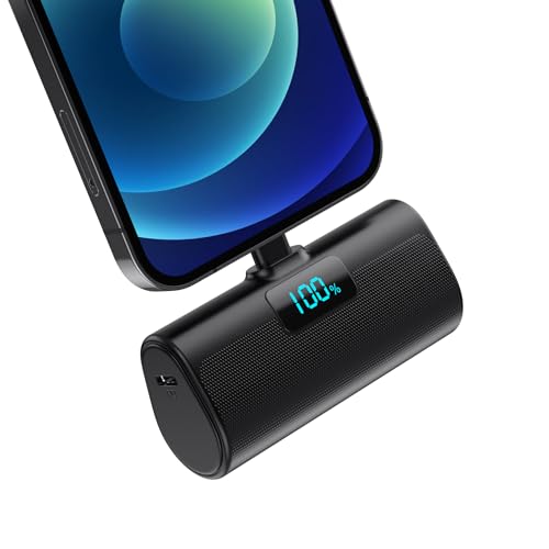 Mini Power Bank 5200mAh, 20W Ricarica Rapida Powerbank Portatile, Ultra Sottile & Leggero Batteria Esterna con LCD Display per iPhone 14/14Pro Max/13/13 Pro Max/13/12/12Pro/11/X/XS/SE/8/7/6 Serie-Nero