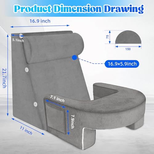 laapee Reading Pillow Set for Adults 3-Piece - Ergonomic Back/Neck Support with Arms & Pockets - 26D High-Density Foam for Bed/Couch Reading Gaming Watching TV (Gray)